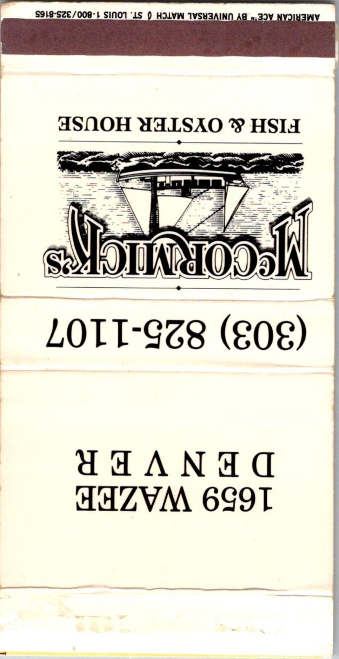 McCormick's Fish & Oyster House Denver CO Vintage Matchbook Matchbox SMM21-1